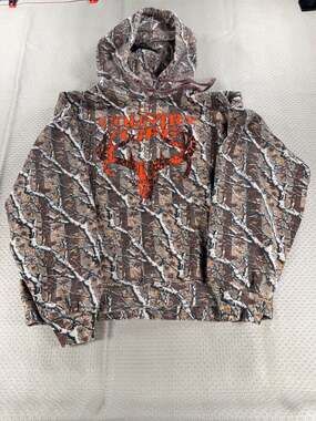 Country Life Tree Camo Hoodie with Orange Deer Skull Print